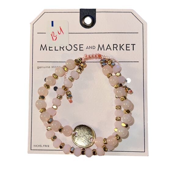 New Melrose and Market Pink Stone Bracelet Genuine Stone Slider Nickel Free - Picture 2 of 2